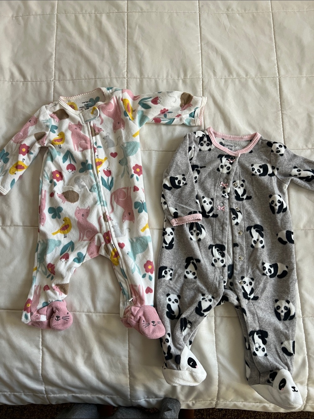 Carter's Pink & Gray Mixed Print Footed One-Pieces (Set of 2)